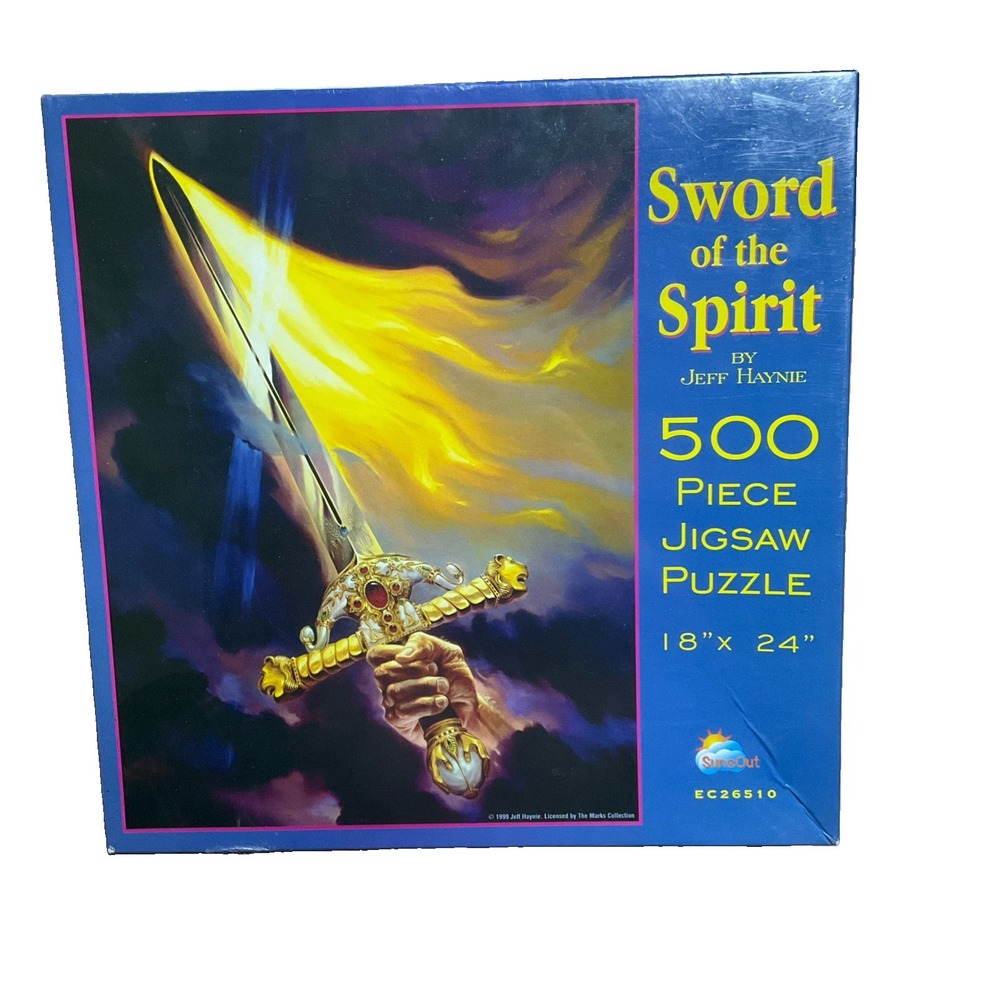 Vintage SunsOut Swords Of The Spirit Jeff Haynie 500  Pieces Puzzle Sealed Rare